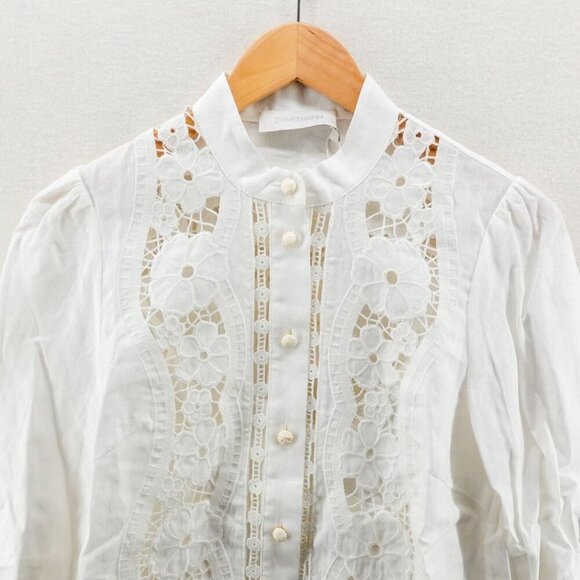 Zimmermann Halcyon Broderie Shirt White US 8 - Picture 9 of 15